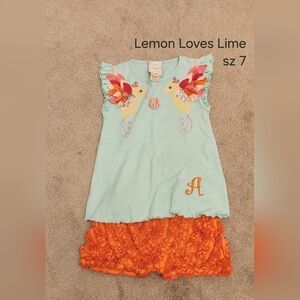 Lemon Loves Lime Aqua Dress with Orange Ruffle Skirt